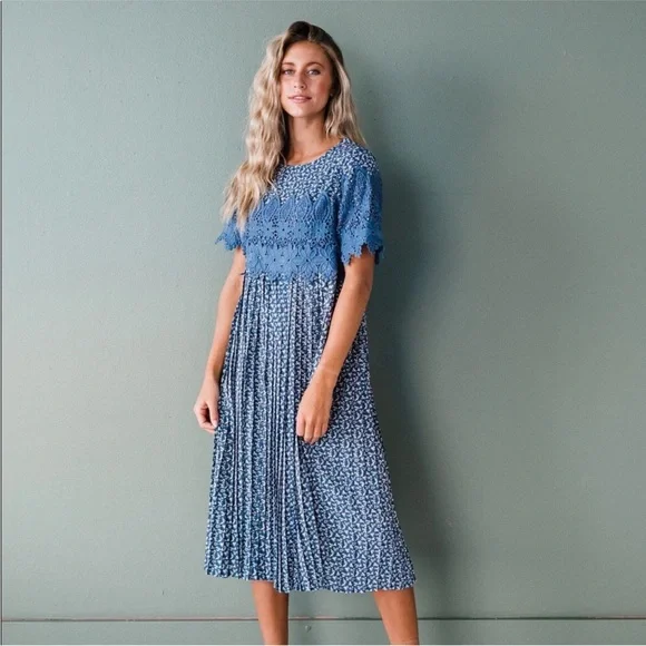 strapless open back dress Floral Ruffle Pleated Midi Dress main image 1